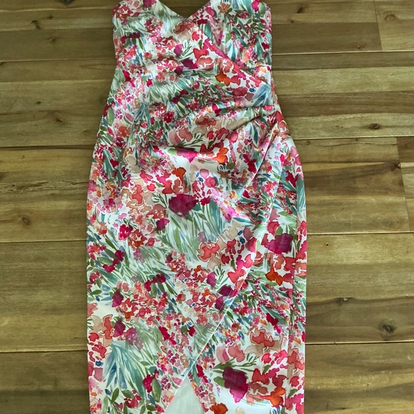 ASOS DESIGN Floral Strapless Ruffle Wrap Midi Dress Women 4 - Picture 4 of 11